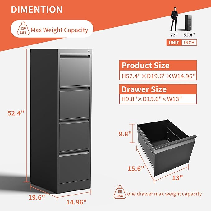 4 Drawer Locking File Cabinet - Image 3