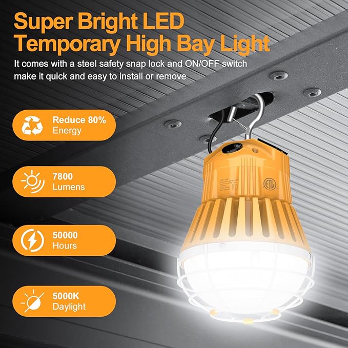 60W/48W/36W Construction LED Work Light 7800LM 5000K Daylight Linkable Portable - Image 2