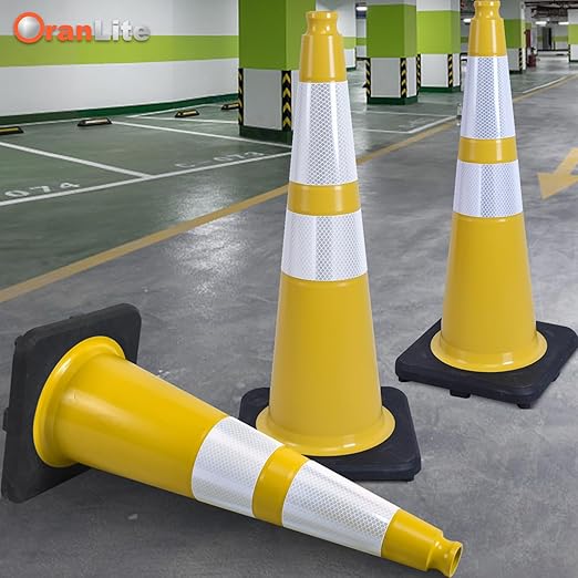 Fluorescent Orange/Green PVC Traffic Cones, Heavy Black Base Parking Lot Cone - Image 2