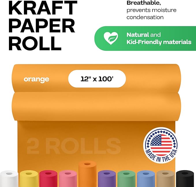 12" x 1200" Orange Kraft Paper Roll, Kids' Arts & Crafts, School Projects - 50 - Image 2