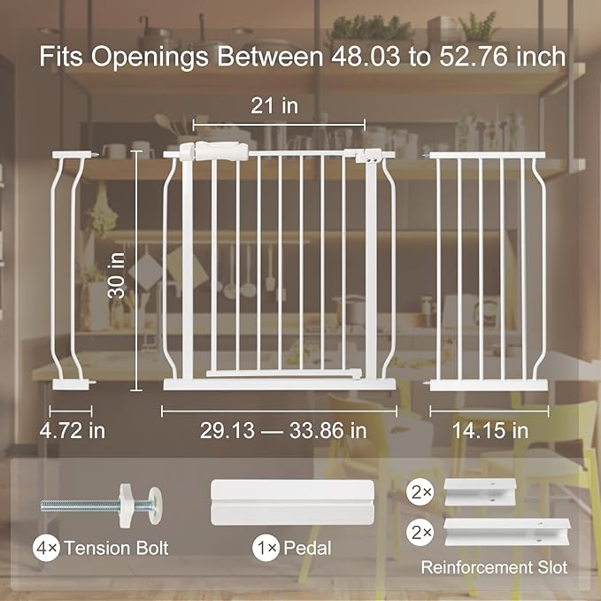 Extra Wide Baby Gate 48.03-52.76 Pressure Mounted, Child Dog Pet Safety Gates - Image 2