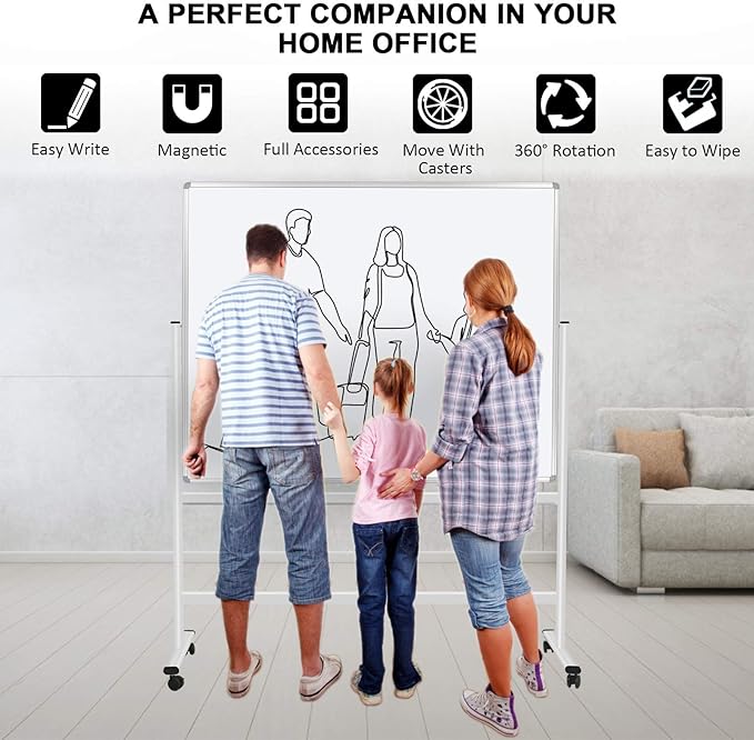 H-Qprobd 60"x48" Mobile Whiteboard Double-Sided Magnetic Dry Erase Board on - Image 3