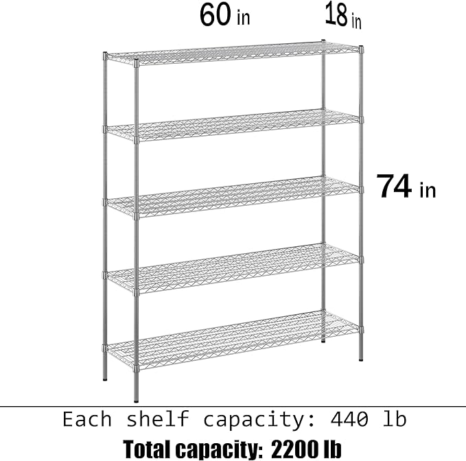 18" Deep x 60" Wide x 74" Height Wire Shelving Kit | 5-Tier | NSF Commercial - Image 3