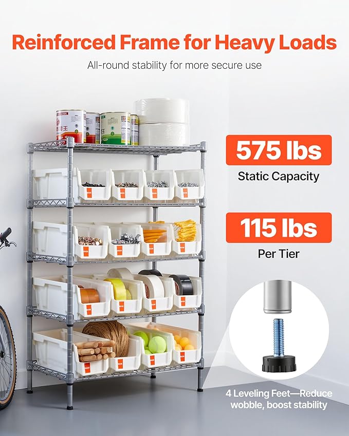 VEVOR 5-Tier Rolling Bin Storage Rack, 16 Organizer Bins, Bin Rack Storage - Image 3