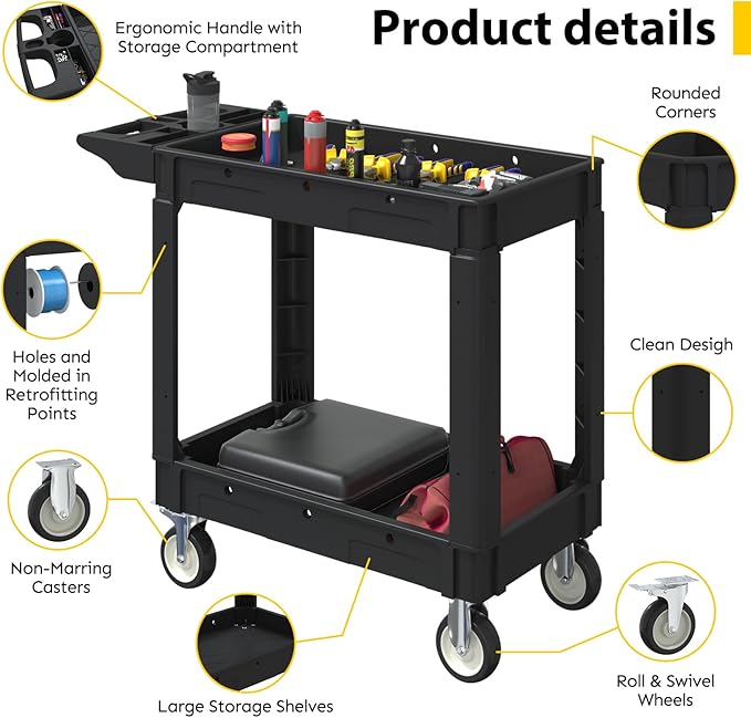 Heavy Duty Utility Rolling Tool Cart, 550 lbs Capacity Utility Service Cart - Image 5