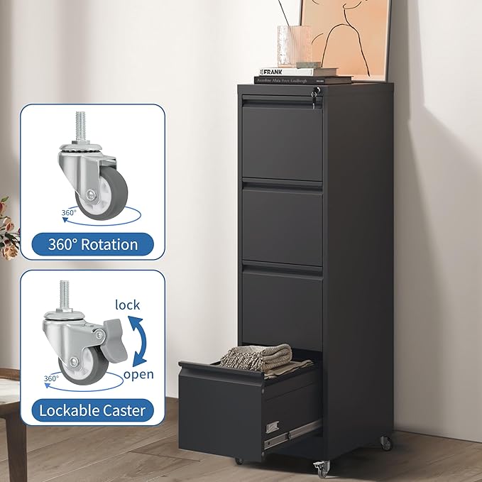 4 Drawer Mobile File Cabinet, Metal Filing Cabinet - Image 5