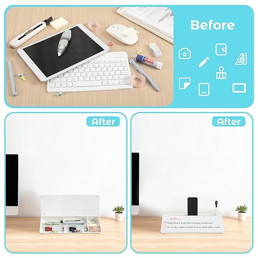 Glass Desktop Whiteboard with Storage, Desk Dry Erase Board Small White Board - Image 4