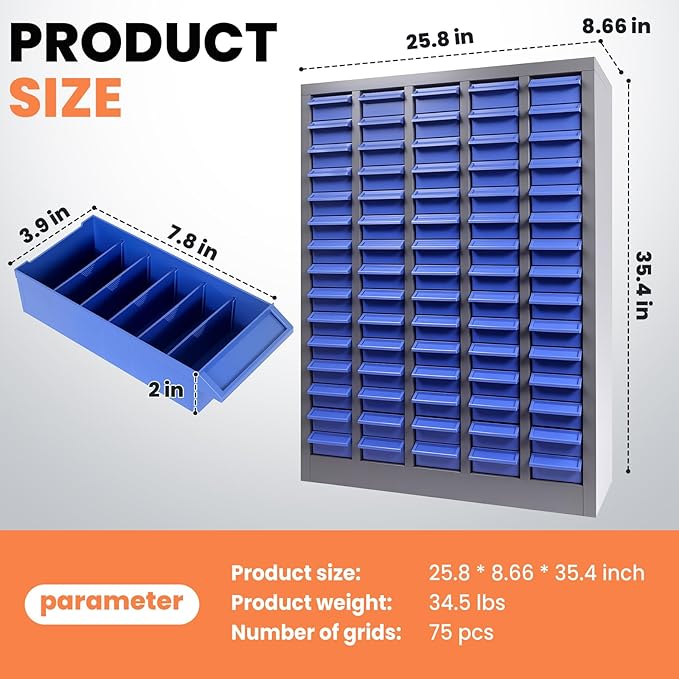 75 Drawers Bolt and Nut Tool Storage Cabinet, Large Capacity Parts Organizer - Image 2