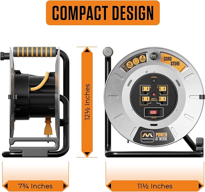 Masterplug 1ft Cord Reel, Metal Cable Drum, Retractable Extension Lead - Image 6