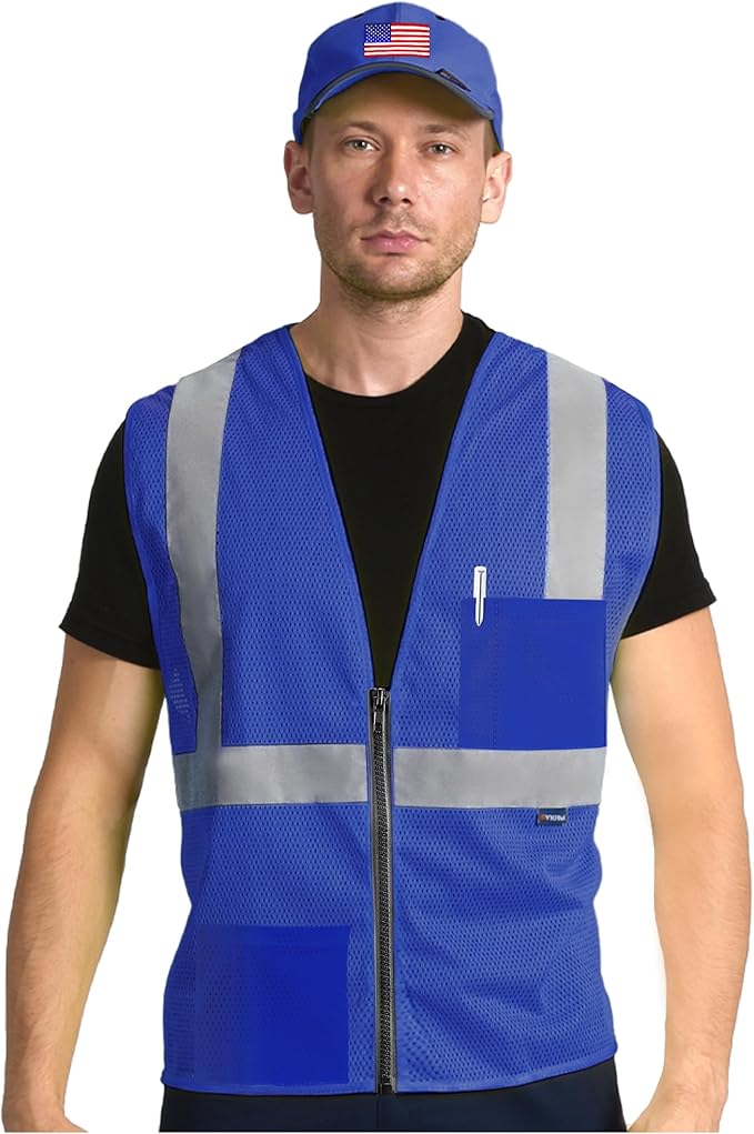 AYKRM 2 Pockets Reflective Safety Vest High Visibility Class II Mesh Vest by AYKRM