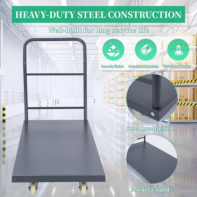 Heavy Duty Flatbed Cart 36"x24" Platform Truck, 2000 lbs Capacity Steel Hand - Image 4
