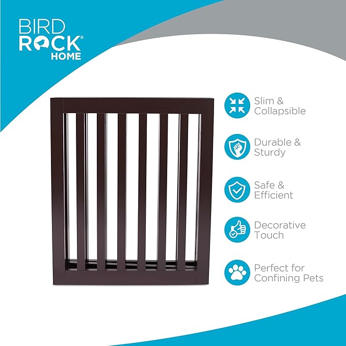 INTERNET'S BEST Dog Gate Indoor Freestanding Pet Barrier, Folding Wood Dog Fence - Image 2