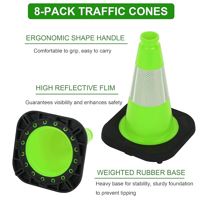 OrangeStar 8 Pack 12" Green Traffic Safety Cones, PVC Parking Construction - Image 2