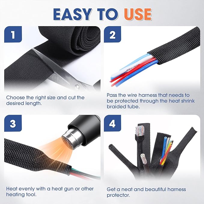 2:1 Heat shrinkable Braided Sleeving Fabric Wire Loom High Temp Heat Shrink - Image 7