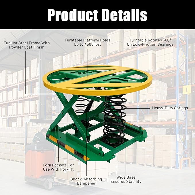 Spring-Actuated Pallet Carousel Skid Positioner, 4500lbs Capacity 26" Lifting - Image 4