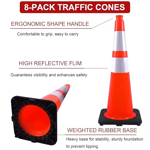 OrangeStar 28 Inch Orange Traffic Cones 8-Pack, Heavy Duty PVC Safety Cones - Image 2