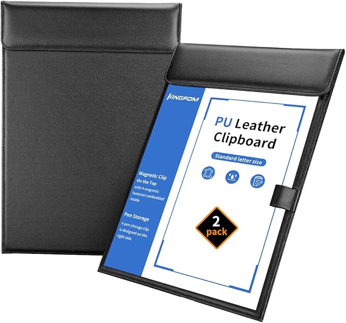 KINGFOM PU Leather Hardboard Office Clipboard, Magnetic Clip A4 Letter Size by KingfomLeatherHomeOfficeDecor