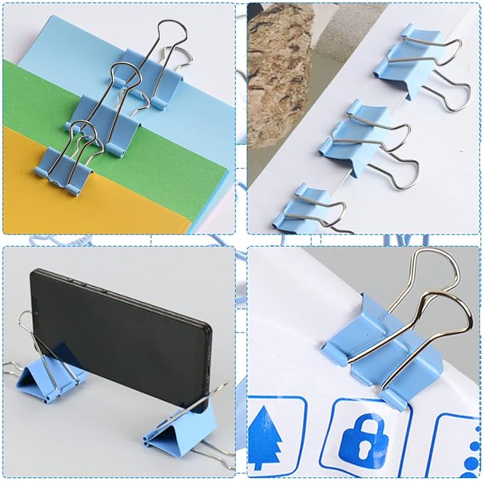 Blue Paper Clips and Binder Clips Set, Metal Assorted Sized Binders - Image 4
