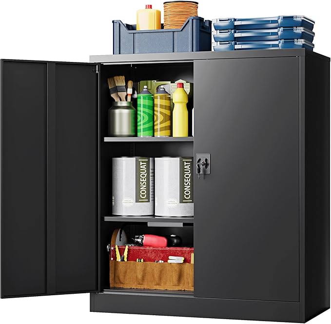 Metal Storage Cabinet, Wide & Deep Storage Cabinet by LISSIMO