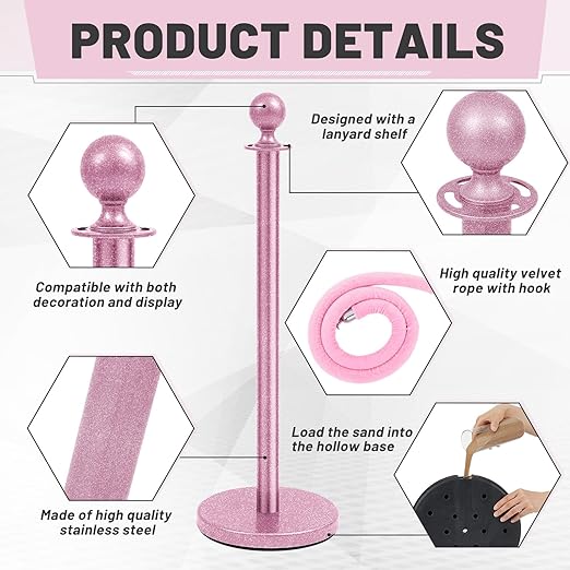 Ferraycle 4 Pcs Stainless Steel Stanchions Post Queue 38 Inch, 5 ft Velvet - Image 4