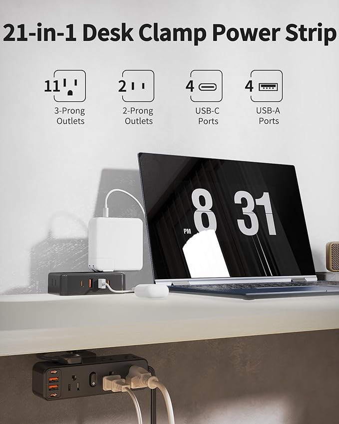 Dual Layer Desk Clamp Power Strip - Image 2