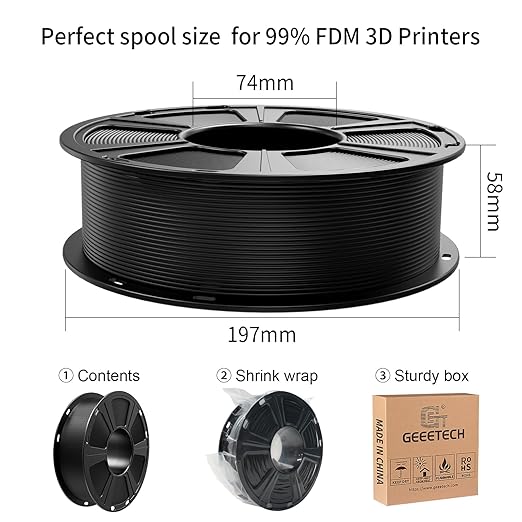 GEEETECH Black PLA Filament 1.75mm, 3D Printer Filament Dimensional Accuracy - Image 6