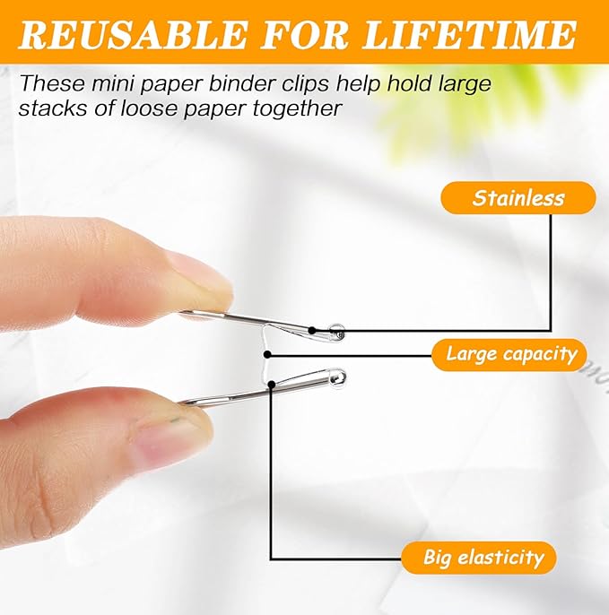 Jetec 100 Pack 0.6in/15mm White Metal Binder Clips Bulk Medium Reusable Fold - Image 7