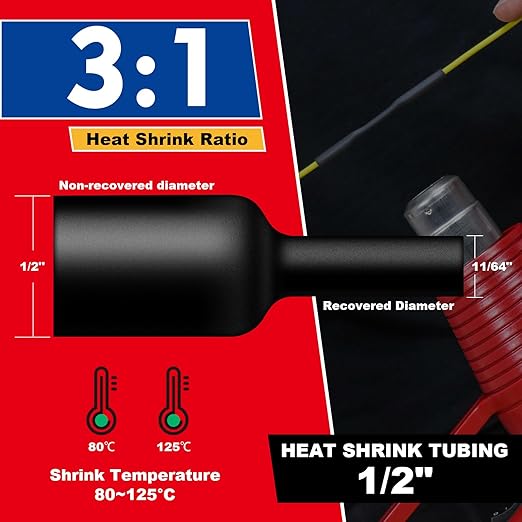 1/2" Heat Shrink Tubing, 32.8 Feet Roll Industry Marine Grade 3:1 Shrink Ratio - Image 3