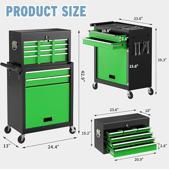 8 Drawer High Capacity Rolling Tool Chest, Metal Tool Box - Image 3