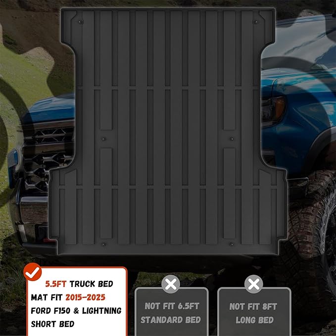 Truck Bed Mat Fit 2015-2026 Ford F150 & Lightning 5.5FT Bed, TPE All Weather - Image 3