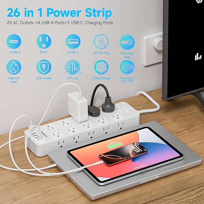 Power Strip Surge Protector Flat Plug - Image 2