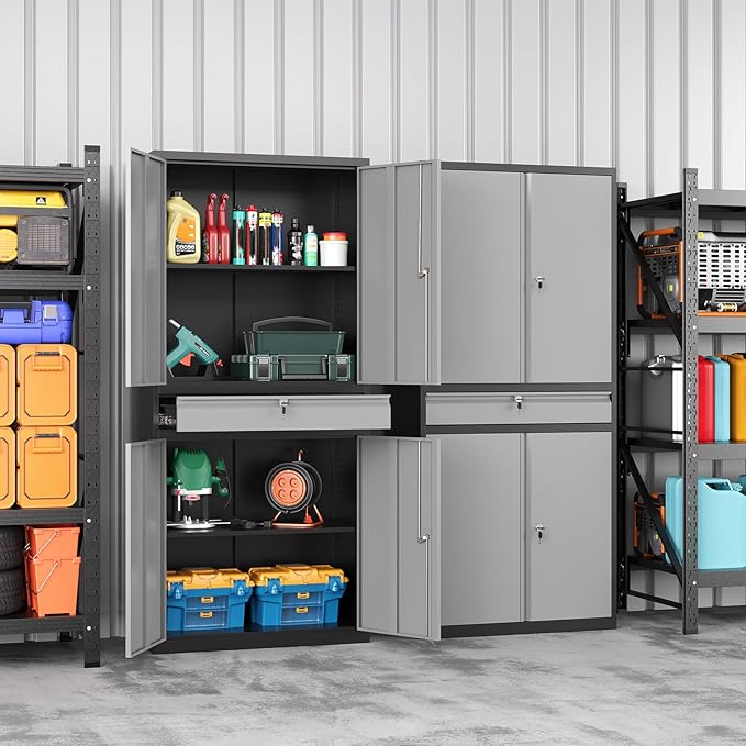 Metal Storage Cabinet with with Drawer, Garage Storage Cabinet with Locking - Image 2