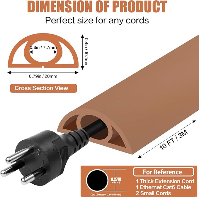 Floor Cord Cover Self Adhesive Cord Hider, 10FT Cable Management, Extension - Image 2