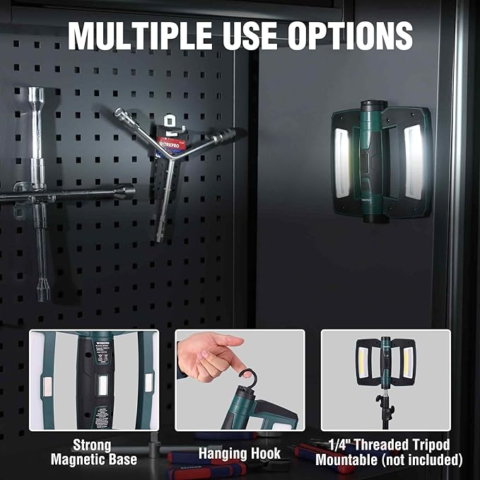 WORKPRO Rechargeable USB-C LED Work Light, Foldable Magnetic Light - Image 4