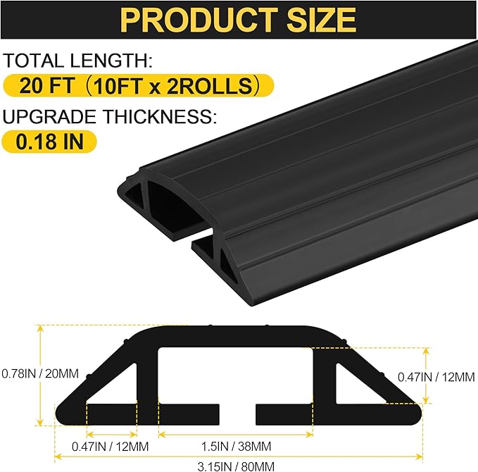 MYFAMIREA 20FT Floor Cord Cover Heavy Duty Cable Cover Protector 3 Channels - Image 2