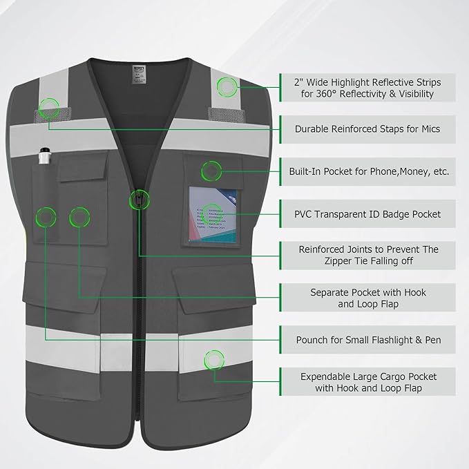 TCCFCCT Safety Vest for Men Women 5 Pockets Reflective Vest - Image 3