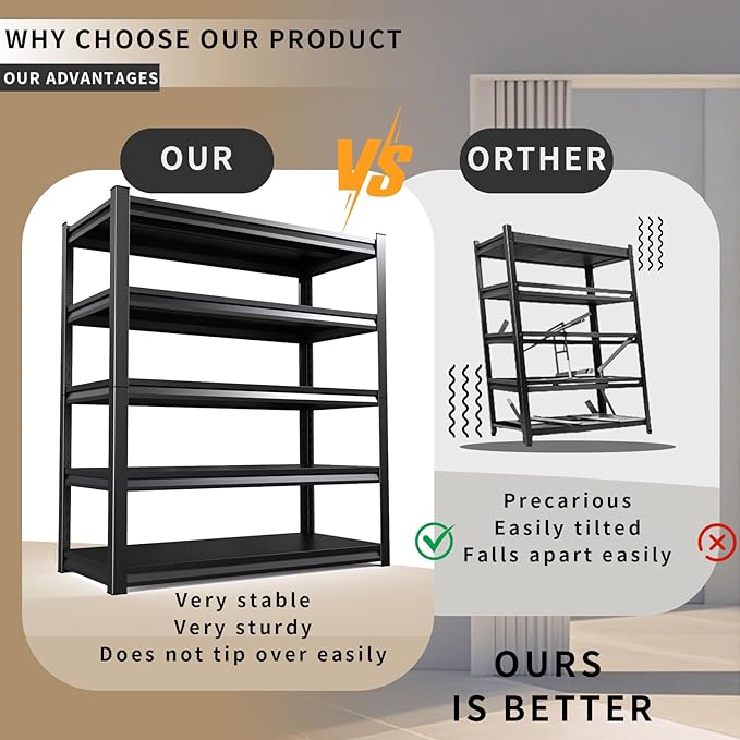 72 "H / 46" W Garage Shelving Heavy Duty Storage Shelves Adjustable Garage - Image 4