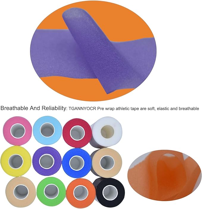 12 Packs Pre Wrap Tape, 11 Colors 2.76 Inch x 11Yards Prewrap Athletic Tape - Image 4