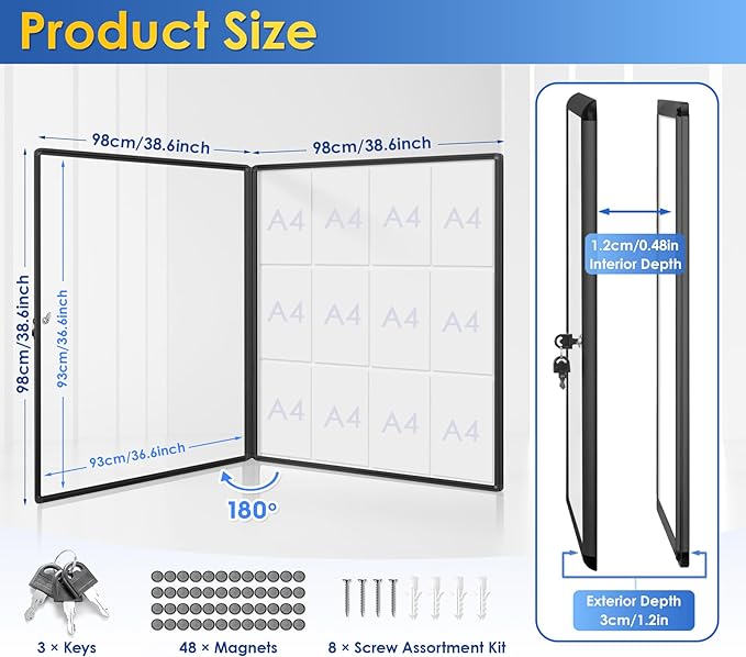 SWANCROWN Enclosed Bulletin Board Black Frame Enclosed Display Case, - Image 2
