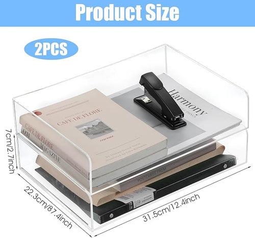 2 Pack Stackable Acrylic Paper Organizer Tray Clear Desk Letter Tray - Image 2