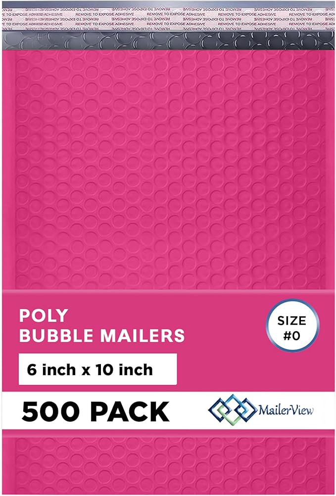 Hot Pink Small Poly Bubble Mailers 6x10 inch #0 | Self Seal Padded Envelopes | by MAILERVIEW
