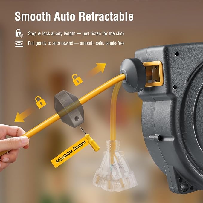 SURAIELEC 12 Gauge Extension Cord Reel, 45 FT Retractable Extension Cord - Image 5