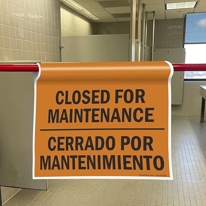SmartSign "Closed For Maintenance" Bilingual Hanging Doorway Barricade Sign - Image 4