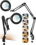 10X Magnifying Glass with Light and Clamp, Ultra Long 3 Section Swing Arm LED by KRSTLV