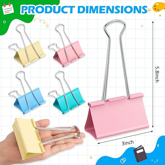 24 Pack 4 Color 3 Inch Jumbo Binder Clips, Extra Large Binder Clips Heavy Duty - Image 2