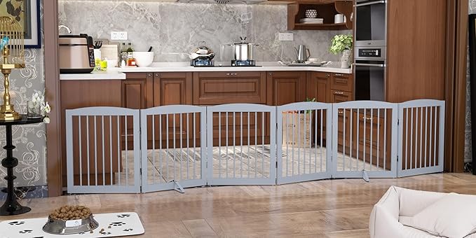Freestanding Pet Gate for Dogs, Foldable Wooden Dog Gate for House, Extra Wide by PUPETPO