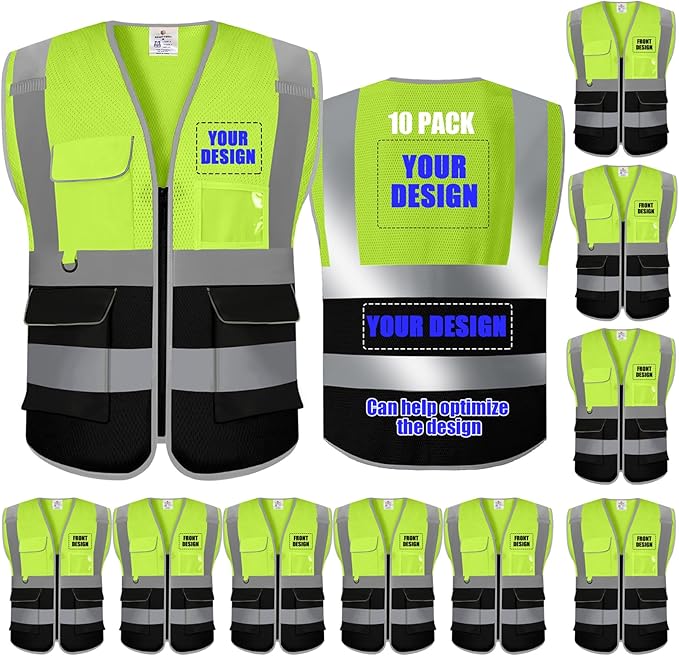 BeautyWill Custom Safety Vest Customized Logo Class 2 High Visibility by BeautyWill
