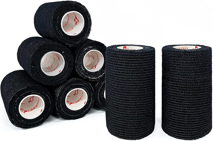 Black- Self Adhesive Cohesive Bandage Wrap, Self Adherant Non-Woven Wrap Rolls by CARBOU