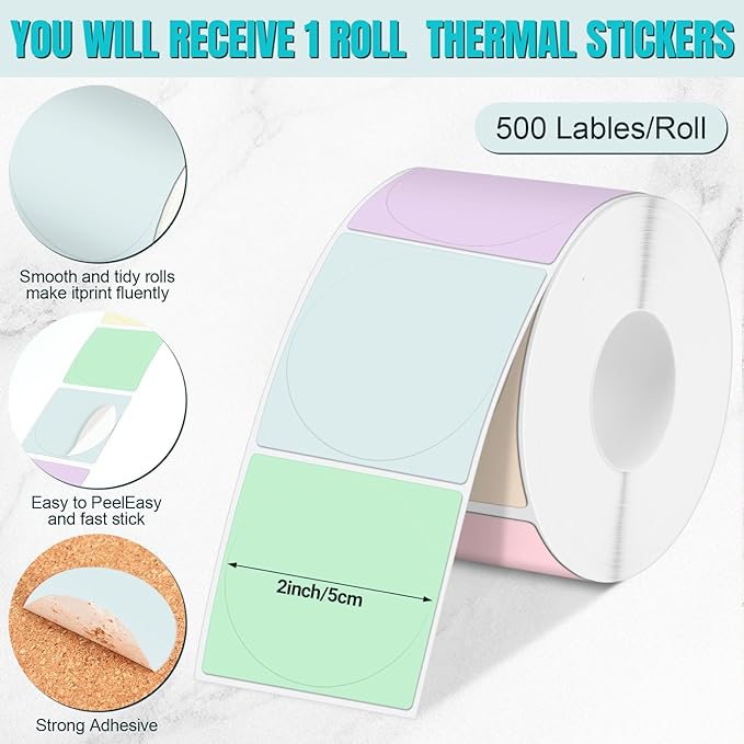 Ctosree 500 Pcs/ 1 Roll Thermal Sticker Labels Self Adhesive Direct Thermal - Image 2