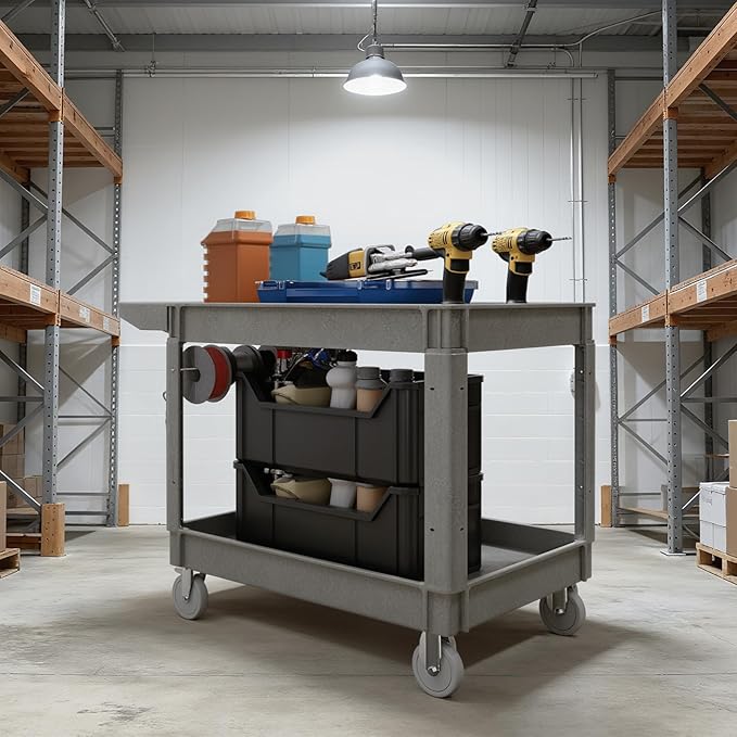 2-Tier Rolling Tool Cart, Heavy-Duty Plastic Service Cart - Image 7